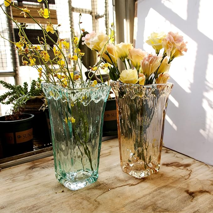 Crystal Clear Glass Flower Vase for Home Wedding Moden Centerpieces Decorative (Green)