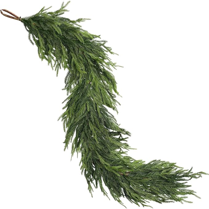 9FT Real Touch Norfolk Pine Garland - Artificial Christmas Garland Fake Green Faux Pine Needles Garland for Table Fireplace Mantle Holiday Home Indoor Outdoor Decor (1PCS)