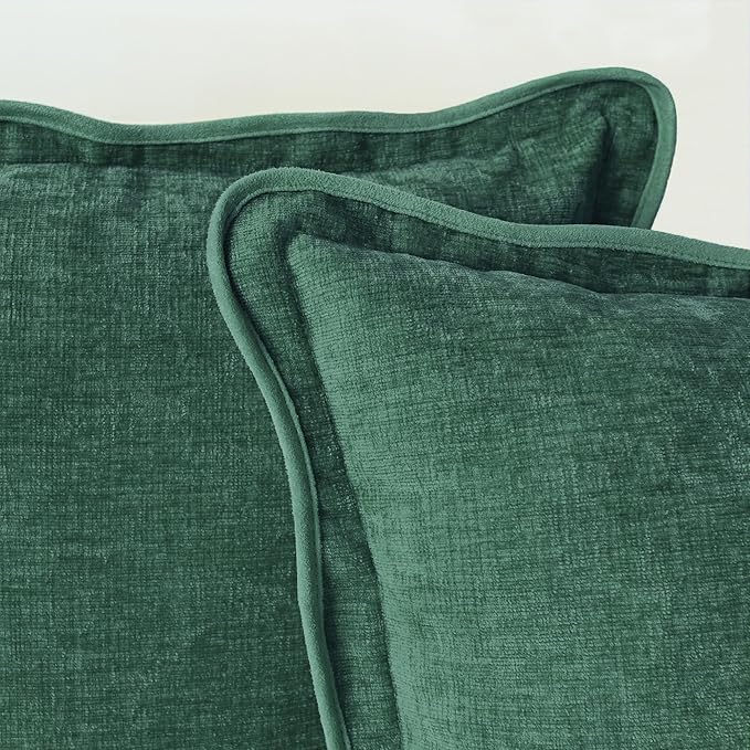 CaliTime Throw Pillow Covers Decorative 18 X 18 Inches Pack of 2 Cozy Chenille Scalloped Wavy Edge Cushion Cases for Couch Sofa Bed Living Room Farmhouse Dark Green