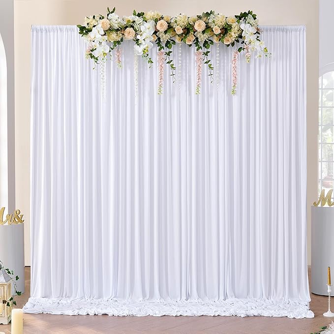 30ft x 8ft Wrinkle Free White Backdrop Curtains for Parties, 6 Panels Thick Polyester Photo Backdrop Drapes for Weddings Birthday Photography Background Curtains
