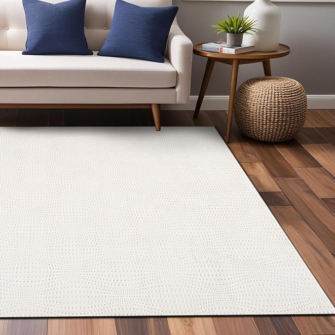 Modern White Non Slip Rug Solid 5x7 Non Skid Soft Rubber Back Area Rugs for Living Room Kitchen Bedroom Bathroom Dining Room Easy Cleaning Stain Resistant Non Shedding Carpet 5 x 7