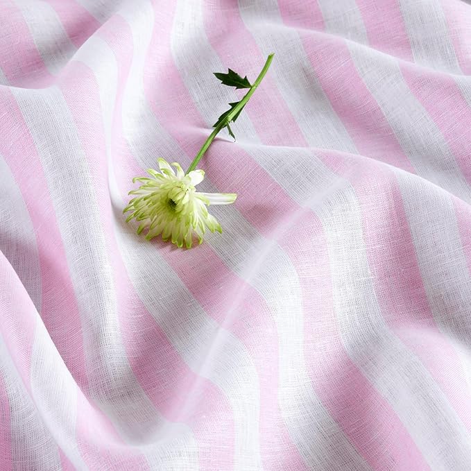 Solino Home Linen Tablecloth 60 x 90 Inch - Sorrento Stripe 100% Pure Linen Pink and White Table Cloth for Rectangle Tables - Machine Washable Tablecloth