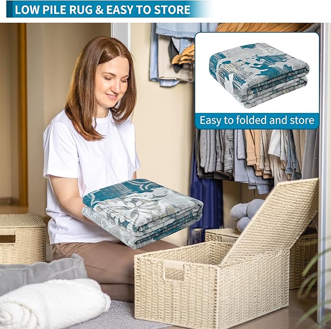 Keeko 8x10 Area Rugs for Living Room,Modern Abstract Floral Pattern Rugs for Bedroom,Soft Washable Rug with Non-Slip Backing Low-Pile Non-Shedding Carpet for Kitchen Home Office Dining Table - Blue