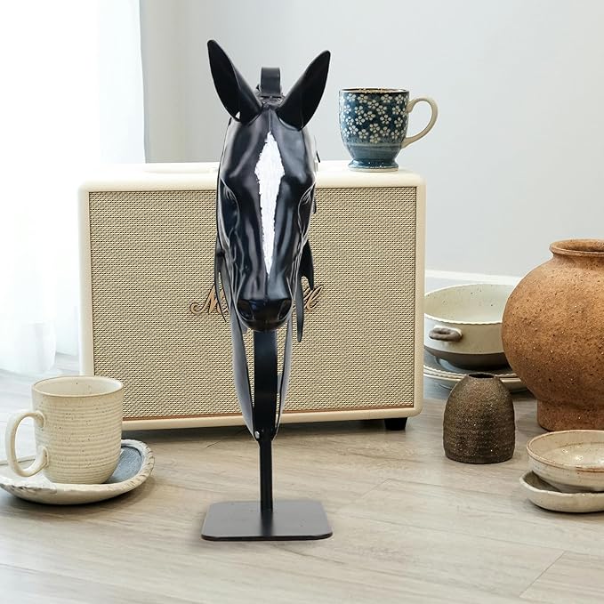 Handmade Horse Statue - Unique Rustic Decor for Office & Home - Hand-Painted Metal Sculpture - Handmade Horses Figurines Gifts for Women/Men (Black)