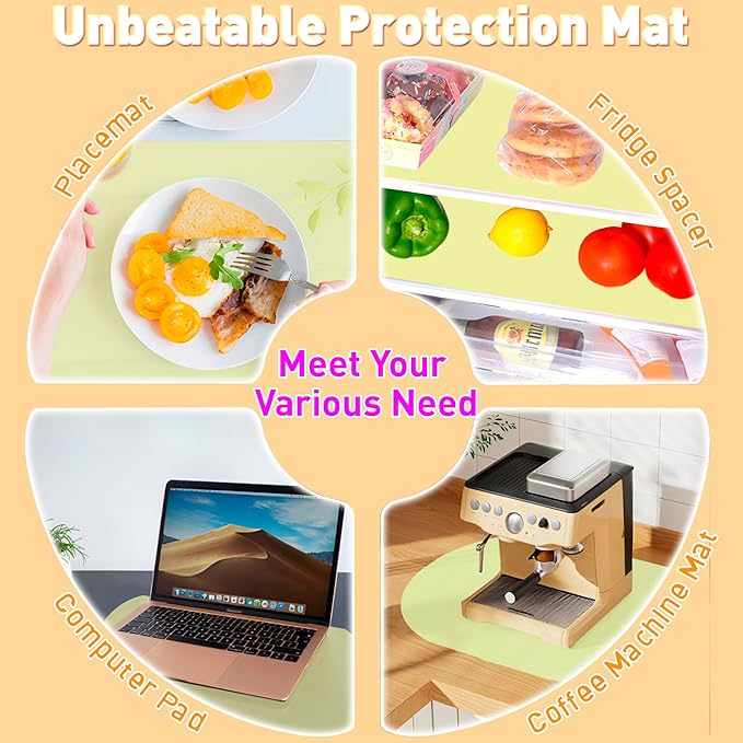 Oval Silicone Placemat Set of 4,Heat Resistant Placemats, Silicone Table Mats,Non-Slip Dining Mat for Home,Waterproof Easy Clean Kids Placemats,17"x12" LSR Translucent (4Pcs, Yellow)