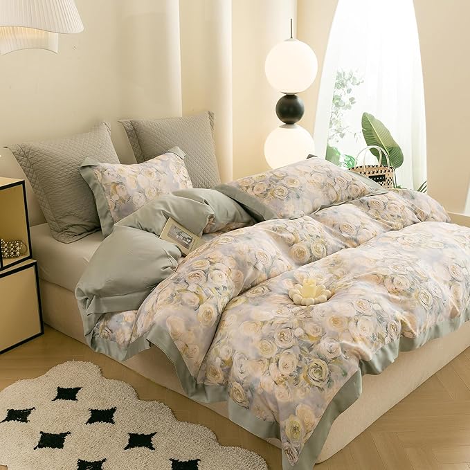ECOCOTT Bedding 3-Piece Duvet Cover King Size, Silky Soft 100% Lyocell, Hypoallergenic & Eco-Friendly Whispering Roses Bedding, Cooling & Breathable for Hot Sleepers, Dreamy Floral Pattern