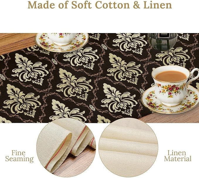 Victorian Vintage Damask Table Runner, Classic Luxurious Pattern Table Runner for Kitchen Dining Weddings Party Decor 13x90in