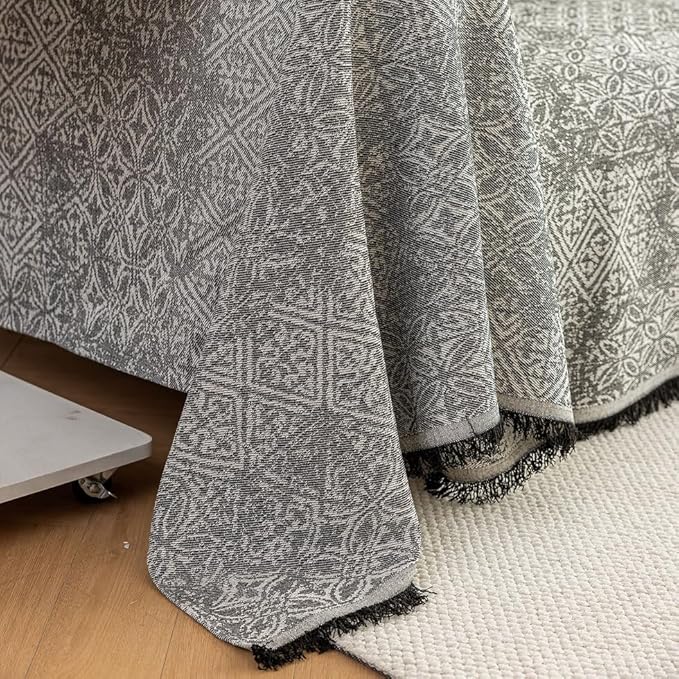 ROOMLIFE Couch Cover Black Boho Sofa Covers for 3 Cushion Couch Washable, Furniture Protector Sofa Couch Cover for Dogs, Soft Breathable Sofa Slipcover, Couch Throw Blankets with Tassels 71''X134''