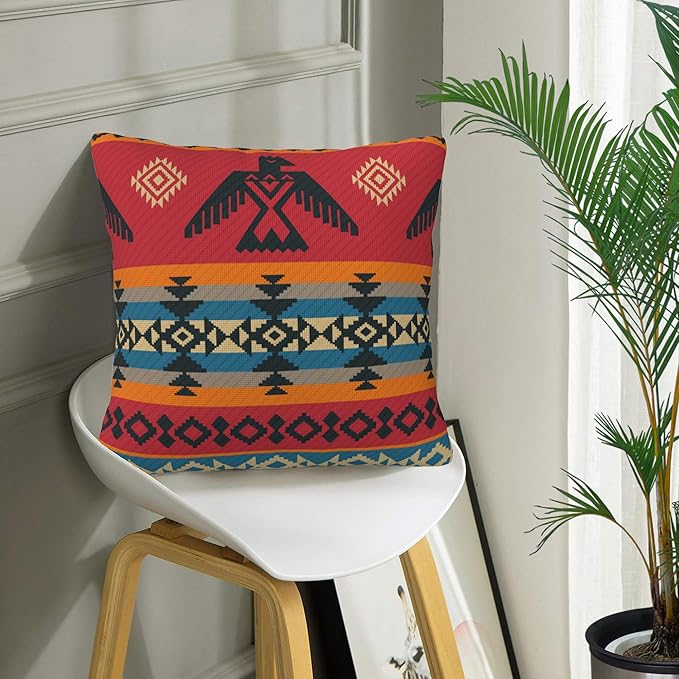 Throw Pillow Cover Case Navajo Style Pillow Covers 18x18 Inch Set of 2,Soft Decorative Throw Pillow Case for Living Room Bedroom Sofa Couch Cushion Covers
