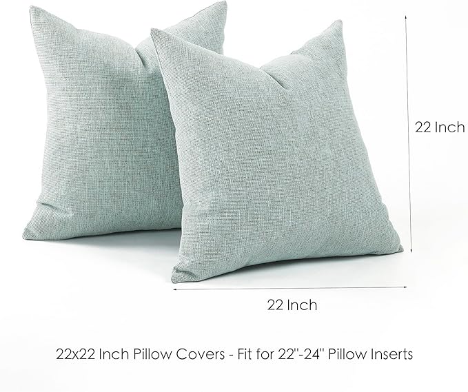 Jepeak Decorative Throw Pillow Covers Pack of 2 Chenille Cozy Modern Concise Cushion Cases for Bedroom Sofa Couch Home Decoration, Lightcyan+brown Thread, 22 x 22 Inches