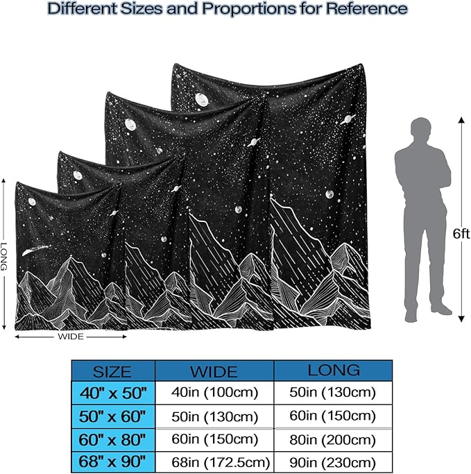 Neasow Black and White Fleece Throw Blanket, Starry Night Mountain Moon and Stars Nap Blankets Gift Sofa Bed Couch Chair or Dorm Throws 40ร50 inches