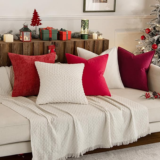 MIULEE 26x26 Inch Euro Sham Velvet Pillow Covers, Set of 2 Large Square Christmas Decorative Pillows -Bright Red Super Soft for King Bed, Sofa, Couch, Accent Chairs