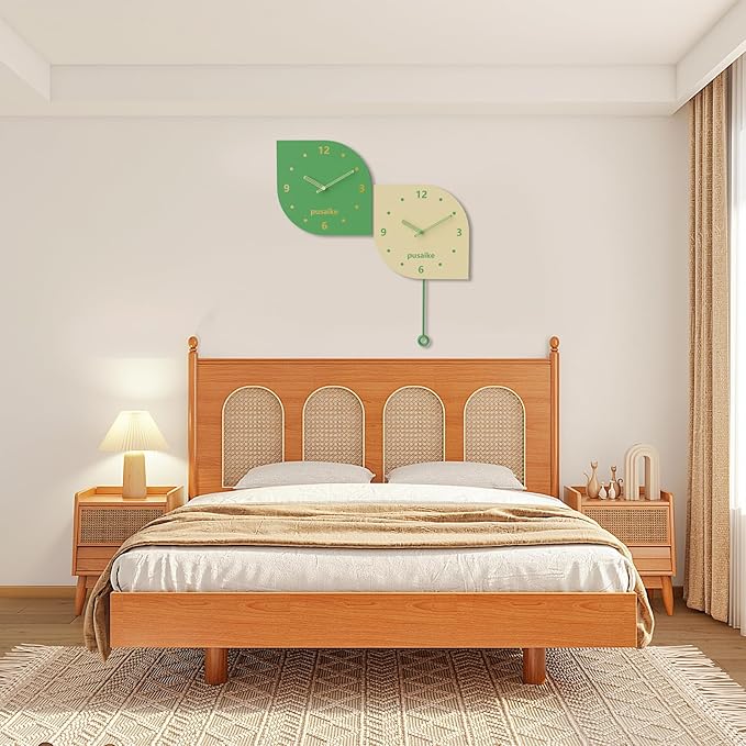 Corner Wall Clock Double Sided with Pendulum, Decorative Silent Clock with 2 Silent Quartz Movement Battery Operated for Indoor Living Room Bedroom Kitchen Office