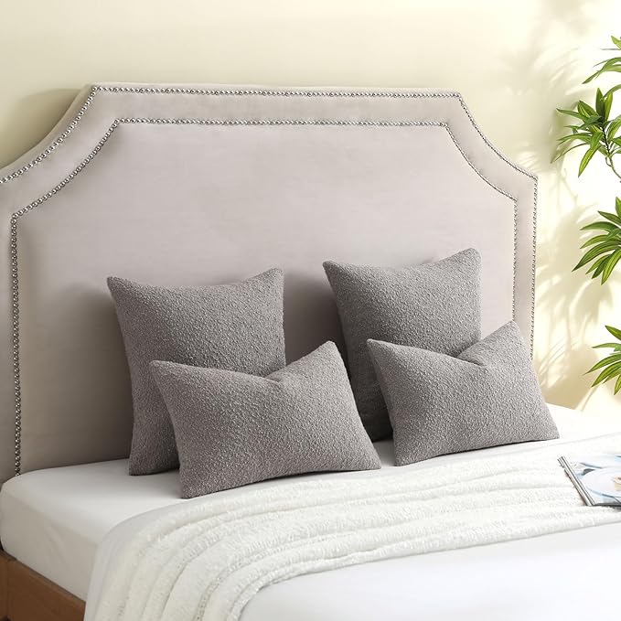 FUTEI Pack of 2 Light Grey Decorative Throw Pillow Covers 20x20 Inch Soft Cozy Solid Boucle Textured Cushion Case,Modern Home Decor for Couch Bed Living Room