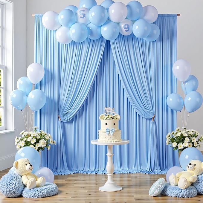 20ft x 10ft Baby Blue Backdrop Curtains for Parties, 4 Panels 5×10ft Soft Silky Polyester Photo Backdrop Drapes for Weddings Birthday Party Photography Baby Shower Home Decorations