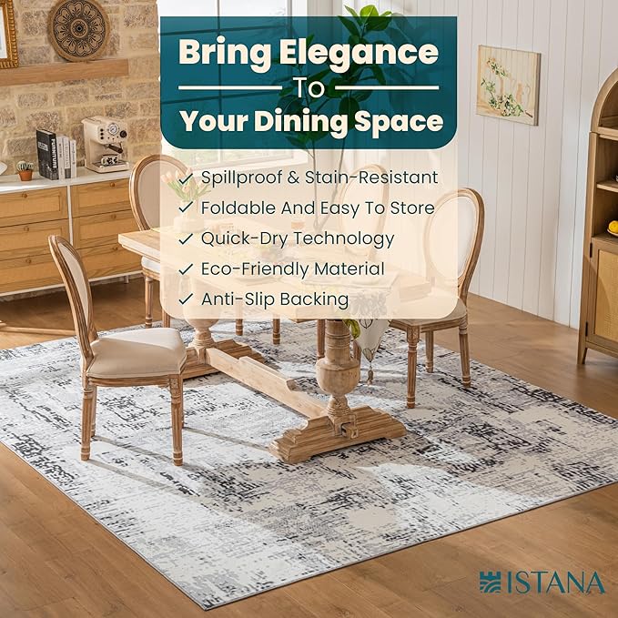 Istana 8x10 Area Rug - Grey 8x10 Rugs for Living Room - Foldable Rugs for Bedroom - Stain Resistant Washable Rug - Eco-Friendly Area Rugs - Easy to Clean Living Room Rug