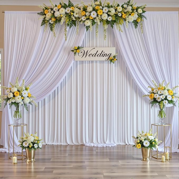 50ft×10ft Wrinkle Free White Backdrop Curtain for Parties, 10 Panels 5×10ft Polyester Photo Backdrop Drapes Wedding Back Drop Cloth for Birthday Baby Shower Photography Background Curtains
