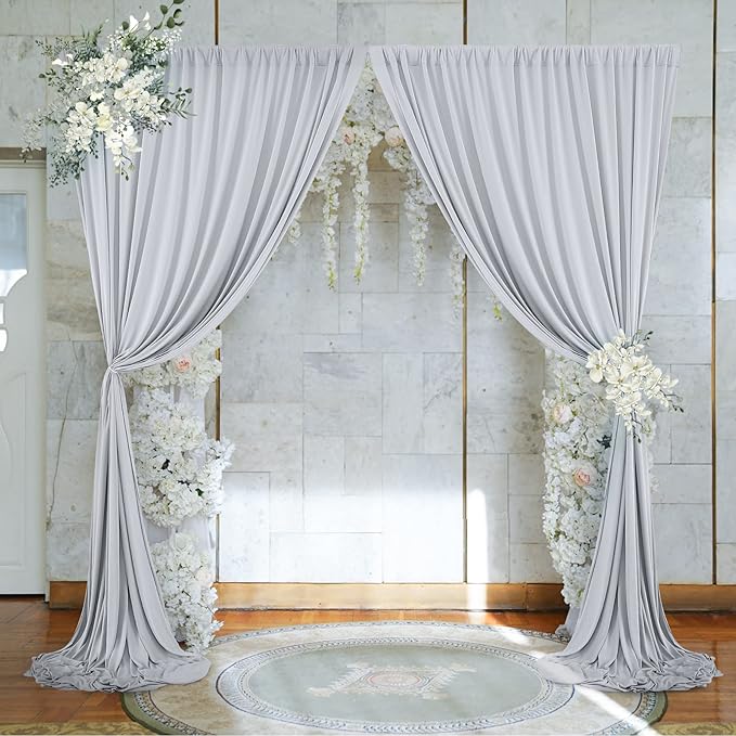 10ft x 10ft Wrinkle Free Silver Backdrop Curtain fpr Parties, Polyester Backdrop Drapes Panels for Wedding Space Theme Birthday Party Baby Shower Birthday Decoration