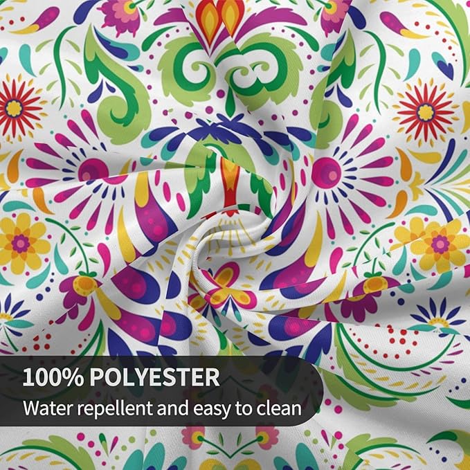 Mexican Round Tablecloth, Traditional Floral Dia De Los Muertos Azulejo Mosaic Mexico Water Resisitant Table Cover for Dining Kitchen Living Room Home Party Holiday Decor 36 inch Round