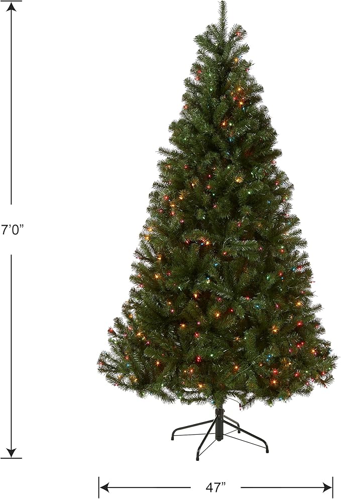 National Tree Company 7 ft Pre-Lit North Valley Spruce Full Artificial Christmas Tree, 500 Multicolor Lights, 1,096 Tips, Includes Stand, Green