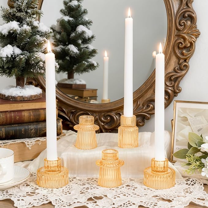 WELLIFE 6 Pcs Gold Glass Candle Holder, Taper Candle Holder, Gold Candlestick Holders for Party, Wedding Decorations, Table Centerpieces and Thanksgiving