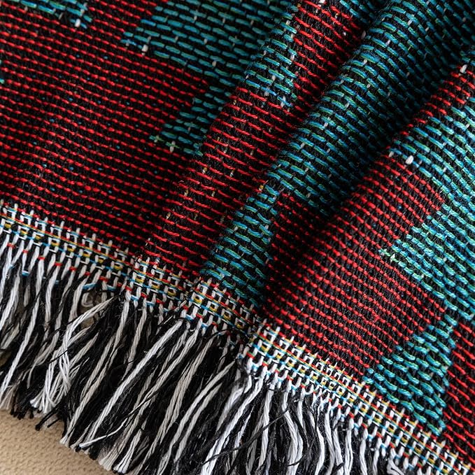 VClife Boho Couch Cover Soft Cotton Linen Blue Red Gray Triangle Plaid Geometric Sofa Slipcover for Sectional Sofa, Multi-sue Non Slip Loveseat Cover Sofa Protector for Dog Cat Kid 71"x 118"