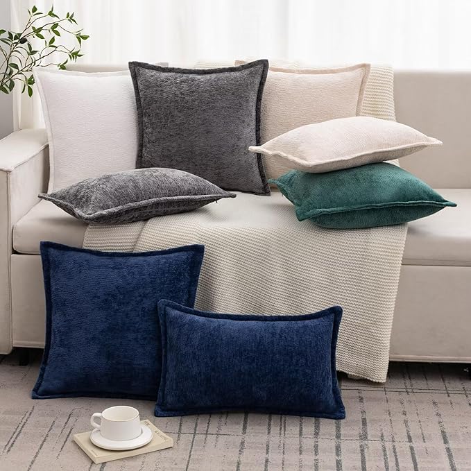 Green Decorative Throw Pillow Covers 16x16 Inch Set of 2 Cozy Soild Chenille Cushion Cases Soft Textured Square Couch Pillows Cover Boho Accent Farmhouse Pillowcases for Sofa Bed