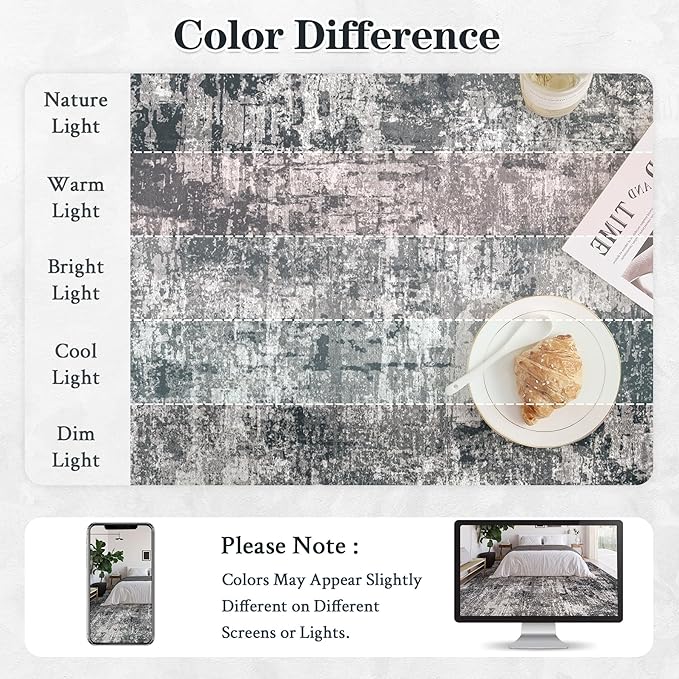 5x7 Area Rugs for Living Room: Washable Modern Abstract Rug Soft Non Slip Rug Indoor Low Pile Carpet for Bedroom Dining Room Home - Black Grey Brown