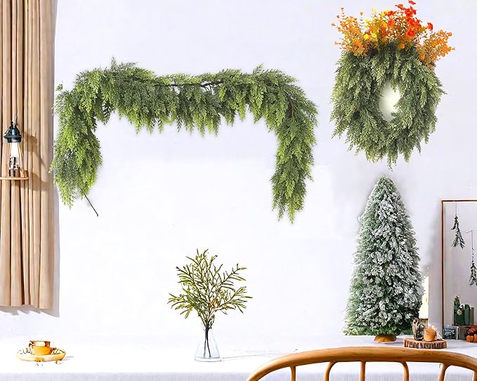6 ft Christmas Ceda Garlands for Mantel Fireplace, Realistic Pine Garland Thick & Lush Artificial Greenery Green Faux Garland for Table Stairs Window Indoor Outdoor Christmas Holiday Decorations