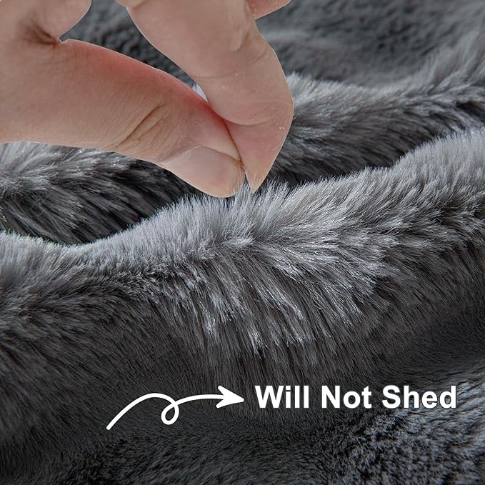 HANDONTIME Faux Fur Plush Sofa Covers for Couch Washable Rabbit Plush Couch Cover Cozy Faux Fur Sectional Covers for Dogs Fluffy Plush L Shaped Sofa Cover Pet Couch Protector, Dark Grey, 71" X118"
