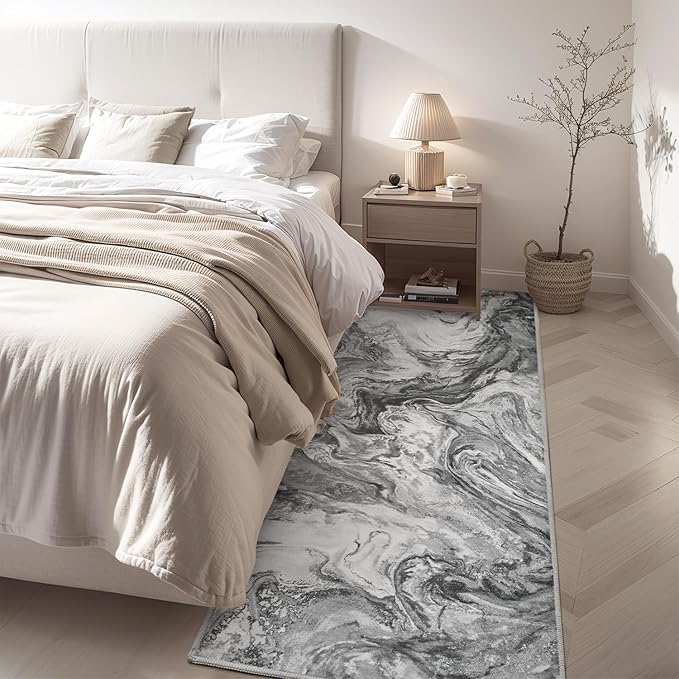 2x6 Runner Rug for Hallways Kitchen Modern Abstract Washable Runner Rug Blue Soft Non Slip Marble Carpet Runner for Laundry Entryway Bedroom Bathroom
