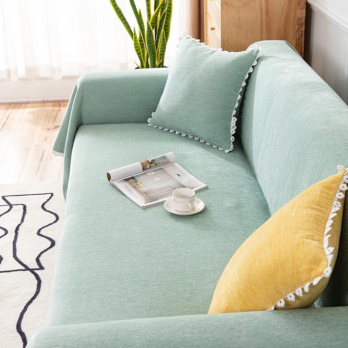 VClife Couch Cover Farmhouse Chic Sage Green Couch Covers for 3 Cushion Couch Sofa - Washable Chenille Sofa Cover for Living Room Office RV Bedroom (71"X134") Gift for Christmas Thanksgiving Birthday