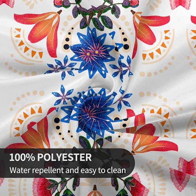 Mexican Round Tablecloth, Traditional Floral Tile Dia De Los Muertos Azulejo Mosaic Mexico Water Resisitant Table Cover for Dining Kitchen Living Room Home Party Holiday Decor 36 inch Round
