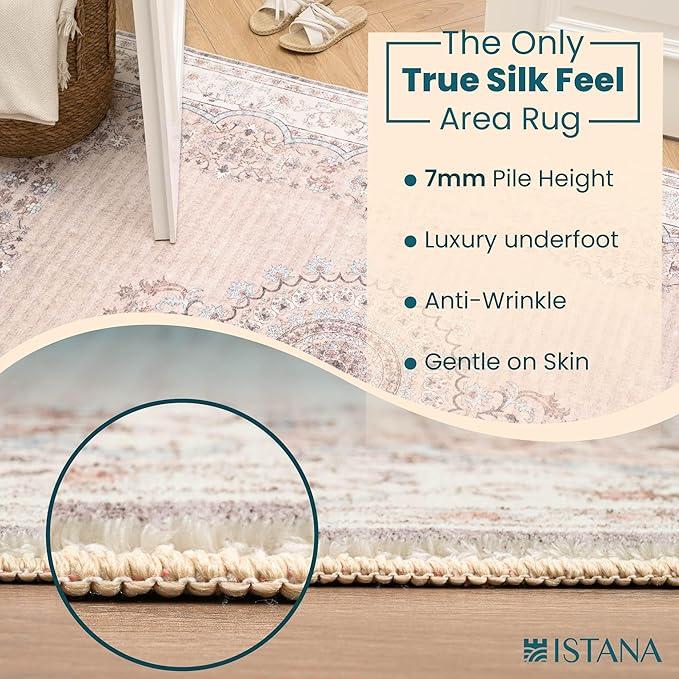 Istana 4x6 Rug - Beige Grey & Light Cream Area Rugs 4x6 - Kid & Pet Friendly Machine Washable Rugs - 4 x 6 Area Rug Non Slip & Non Shedding Area Rug - Foldable Rug for Room for Bedroom