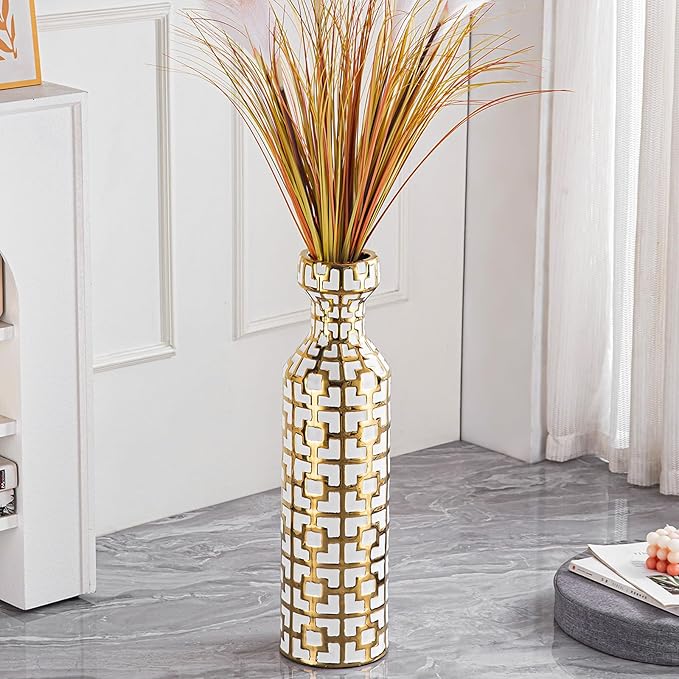 White with Golden Vase for Modern Home Decoration, 24.4 inch Tall Floor Vases for Home Decor, Ceramic vases for décor, Suitable for Living Room Decor, Bathroom Decor and Office Décor