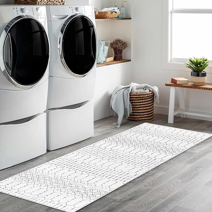 Lahome Moroccan Washable Runner Rug 2x6, Stain Resistant Non-Slip Kitchen Rug Runner, Ultra-Thin Geometric Print Distressed Floor Carpet for Entryway Laundry Bedroom