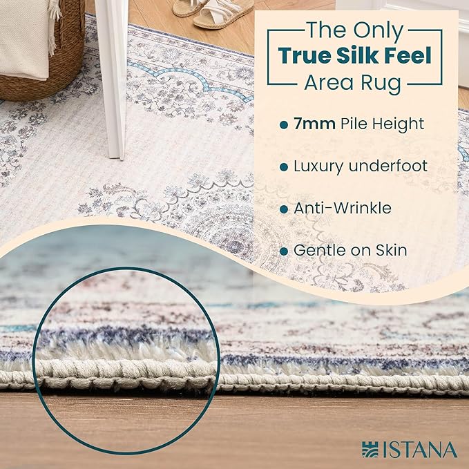Istana 6x9 Area Rugs - Pink Beige Whisper/Grey/Blue Rugs for Living Room - Luxurious Silk's Soft Touch Living Room Rug - Elegant Non Slip Area Rug