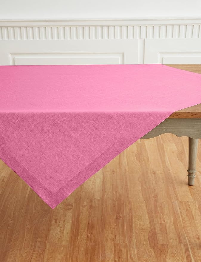 Solino Home Linen Square Tablecloth 52 x 52 Inch - 100% Pure Linen Flamingo Pink Table Throw - Fete, Machine Washable Table Cloth