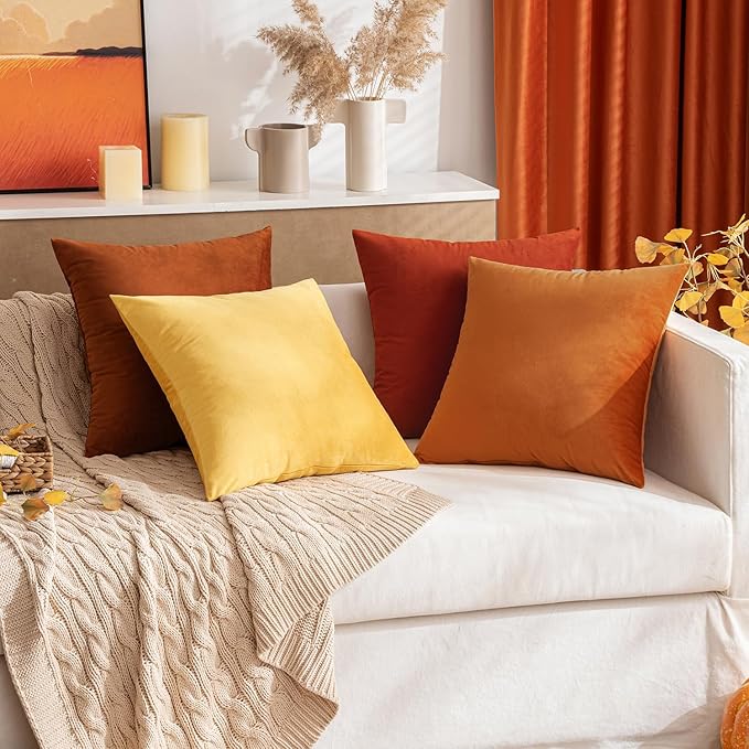 MIULEE Pack of 2 Burnt Orange Velvet Throw Pillow Covers 12x20 Inch Soft Solid Fall Decorative Set Lumbar Autumn Cushion Case Home Decor for Couch Sofa Bedroom