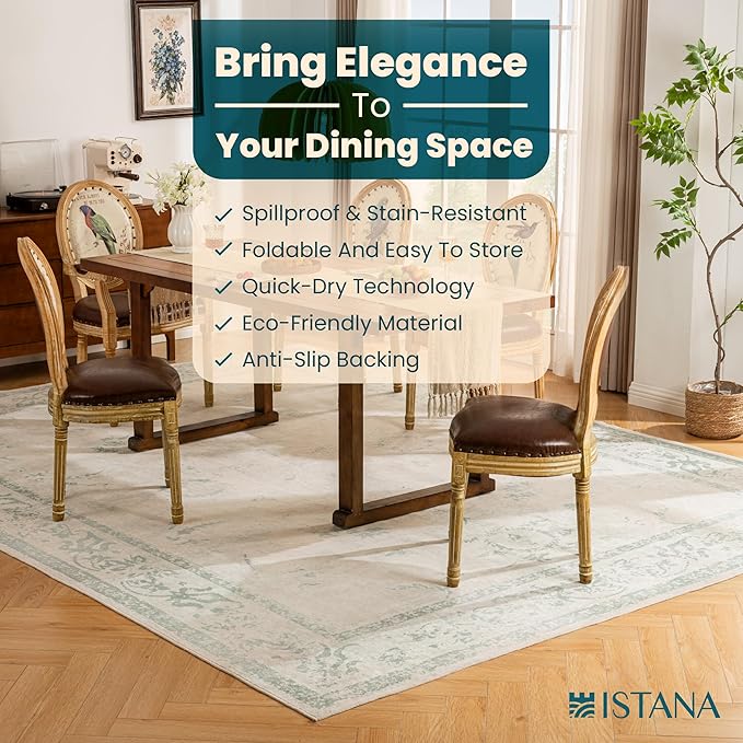 Istana 9x12 Area Rug - Green 9 x 12 Area Rugs for Living Room - Foldable 9x12 Rugs for Bedroom/Living Room Rug - Stain Resistant Washable Rugs - Eco-Friendly Area Rugs