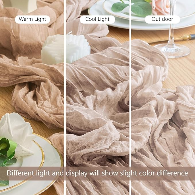Wokceer Cheesecloth Table Runner 2Pack 10FT Nude Pink Boho Gauze Cheese Cloth Table Runner for Party Long Rustic Sheer Table Runners for Baby Bridal Shower Wedding Easter Table Decor