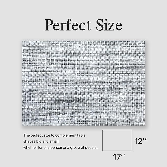Placemats Set of 8 - Easy Clean Woven Vinyl Placemats for Dining Table, Indoor/Outdoor Place Mats, Washable PVC Table Mats(Gray)