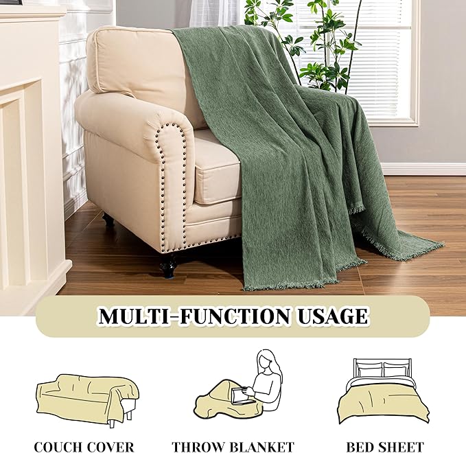 MEETSKY Small Couch Cover Oversized Armchair Sofa Cover Washable for Dogs Sofa Single Recliner, Chenille Sofa Throw Slipcover for Pets Sofa Cover Thick, 71" x 91", Moss Green
