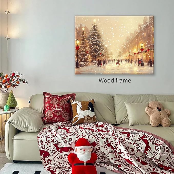 Winter Christmas Landscape Wall Art Fashion Snowscape Poster Vintage Cozy Scenic Canvas Prints 08x10 inch Framed for Living Room Office Wall Decor