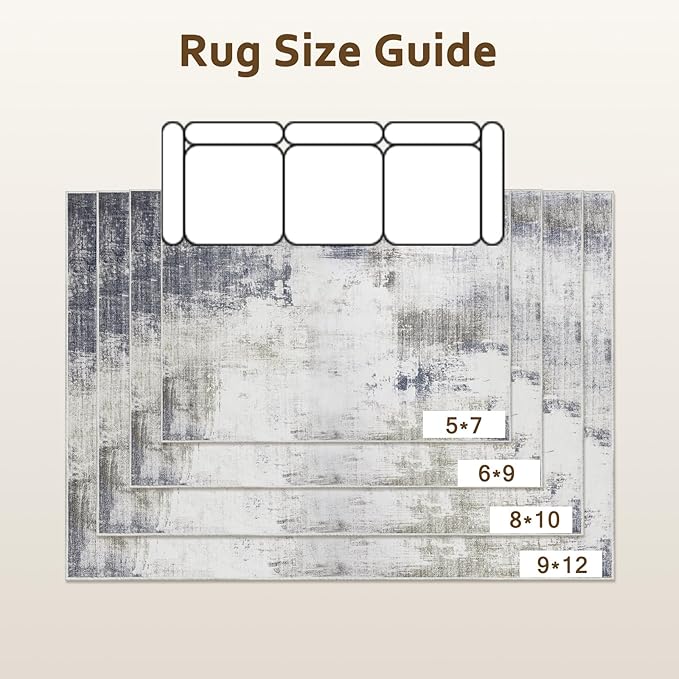 Area Rug 5x7 Living Room Rugs, Modern Abstract Washable Rug,Non-Slip Stain Resistant Carpet for Entryway Bedroom Dining Room Farmhouse Nursery Home Office- Gray Gold