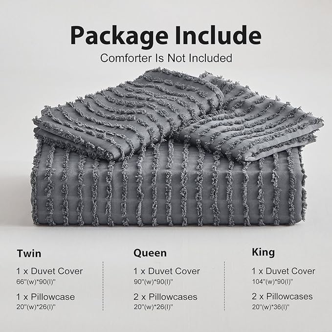 WARMDERN Boho Duvet Cover Set King Size,Dark Grey Striped Duvet Cover Microfiber Bedding Set,3PCS Ultra Soft Breathable Lightweight Tuft Texture Duvet Covers with Zipper Closure(Dark Grey,King)