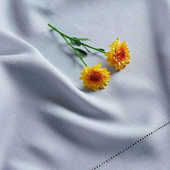 Solino Home Dusty Blue Linen Tablecloth 60 x 120 Inch - 100% Pure Linen Hemstitch Table Cloth for Rectangle Tables - Classic Hemstitch, Machine Washable Tablecloth for Fall, Autumn, Thanksgiving
