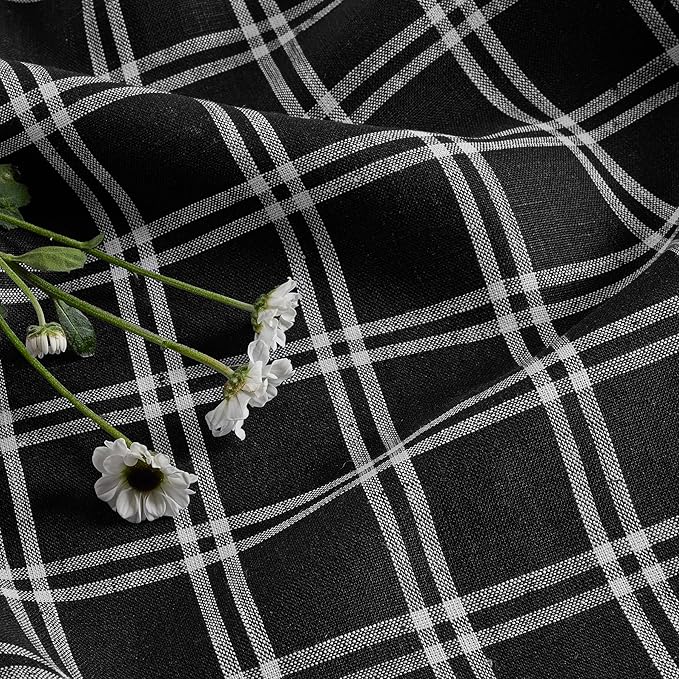 Solino Home Linen Plaid Tablecloth 52 x 52 Inch - 100% Pure Linen Marseille Plaid Black Table Throw - Machine Washable Square Table Cloth for Fall, Autumn, Winter, Thanksgiving, Christmas, Holiday