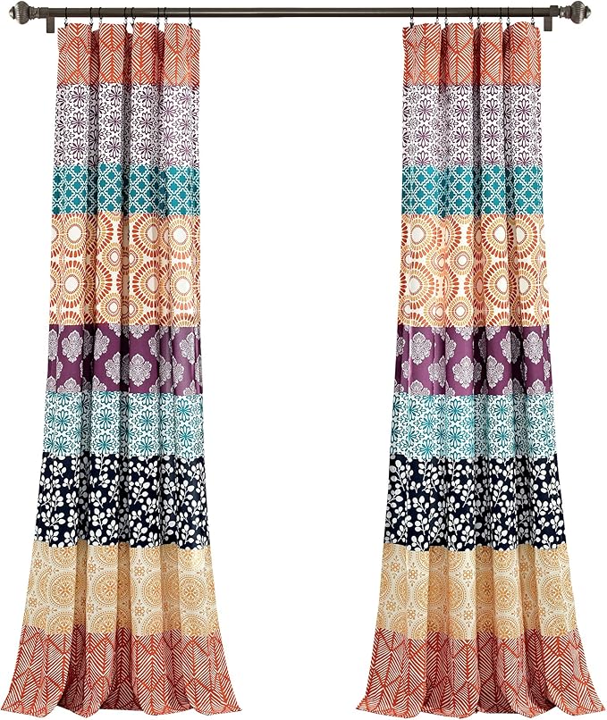 Lush Decor Bohemian Stripe Window Curtain Panels, Pair 52" W x 84" L Fuchsia & Orange - Light Filtering Curtains for Bedroom - Boho Curtains - Maximalist Decor