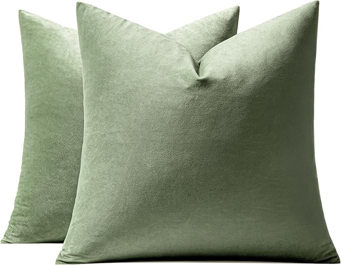 MIULEE Pack of 2 Sage Green Pillow Covers 18x18 Inch Decorative Velvet Throw Pillow Covers Modern Soft Couch Throw Pillows Farmhouse Home Decor for Spring Sofa Bedroom Living Room
